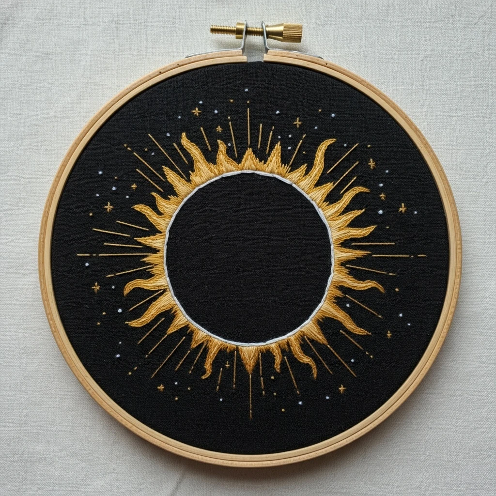Golden Solar Eclipse Embroidery