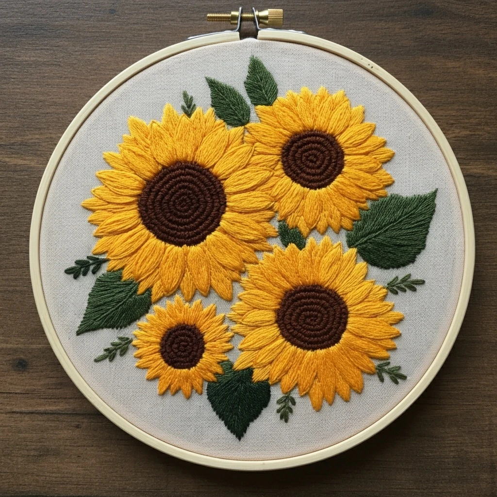 Golden Sunflower Cluster Embroidery