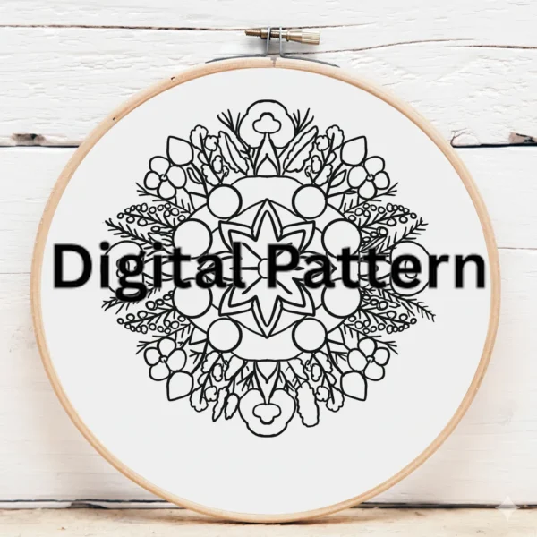Gothic Floral Wreath in Jewel Tones | Hand Embroidery Pattern PDF