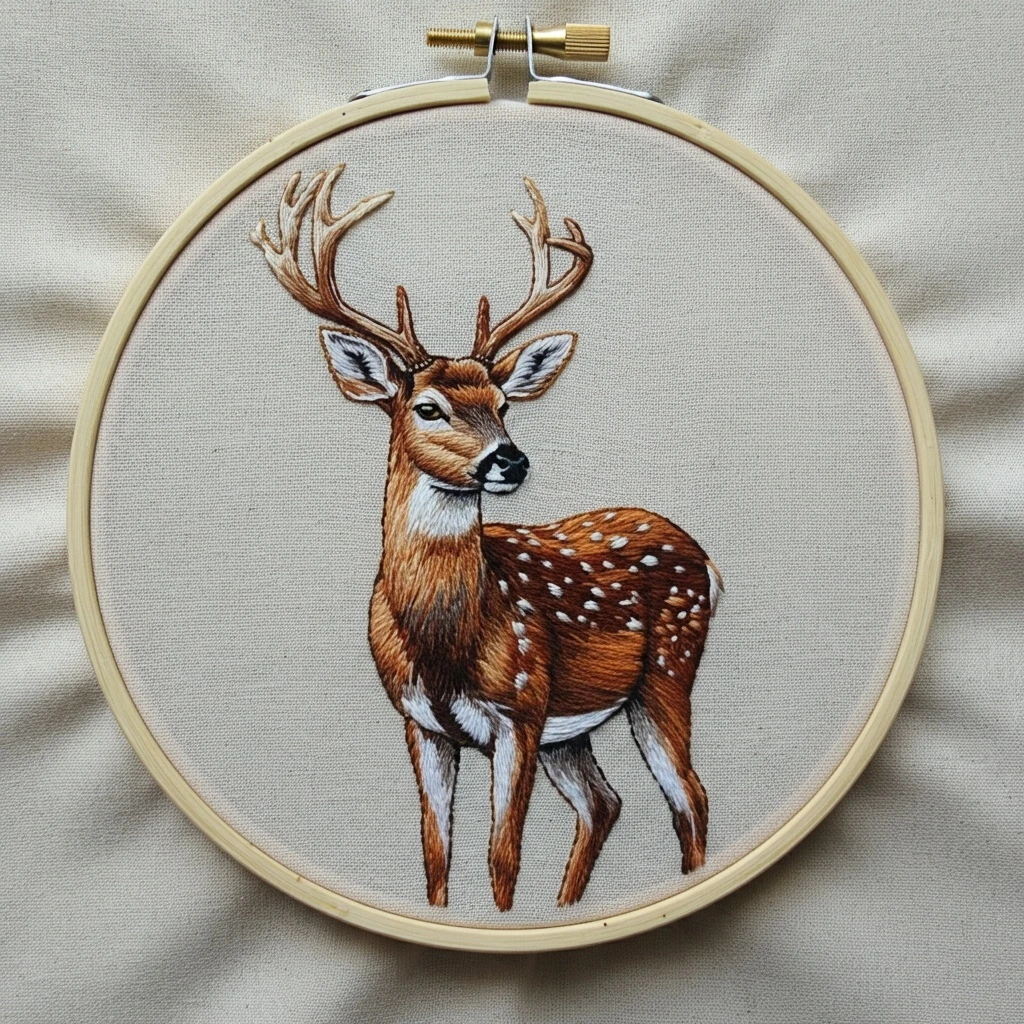 Graceful Woodland Deer Embroidery Art