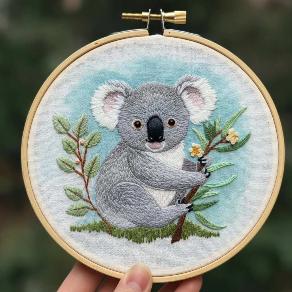 Hand Embroidered Koala in Hoop