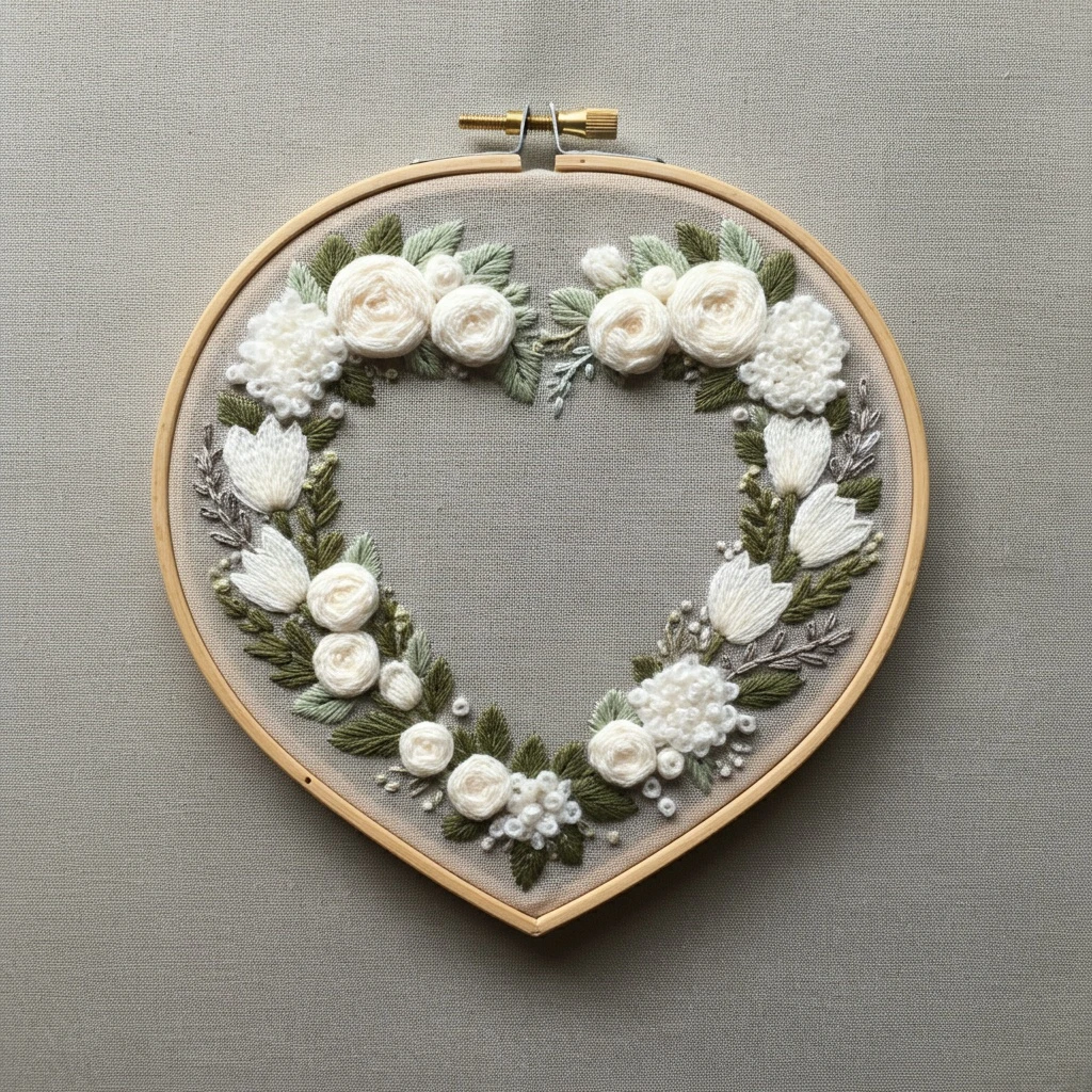 Heart Shaped Floral Embroidery