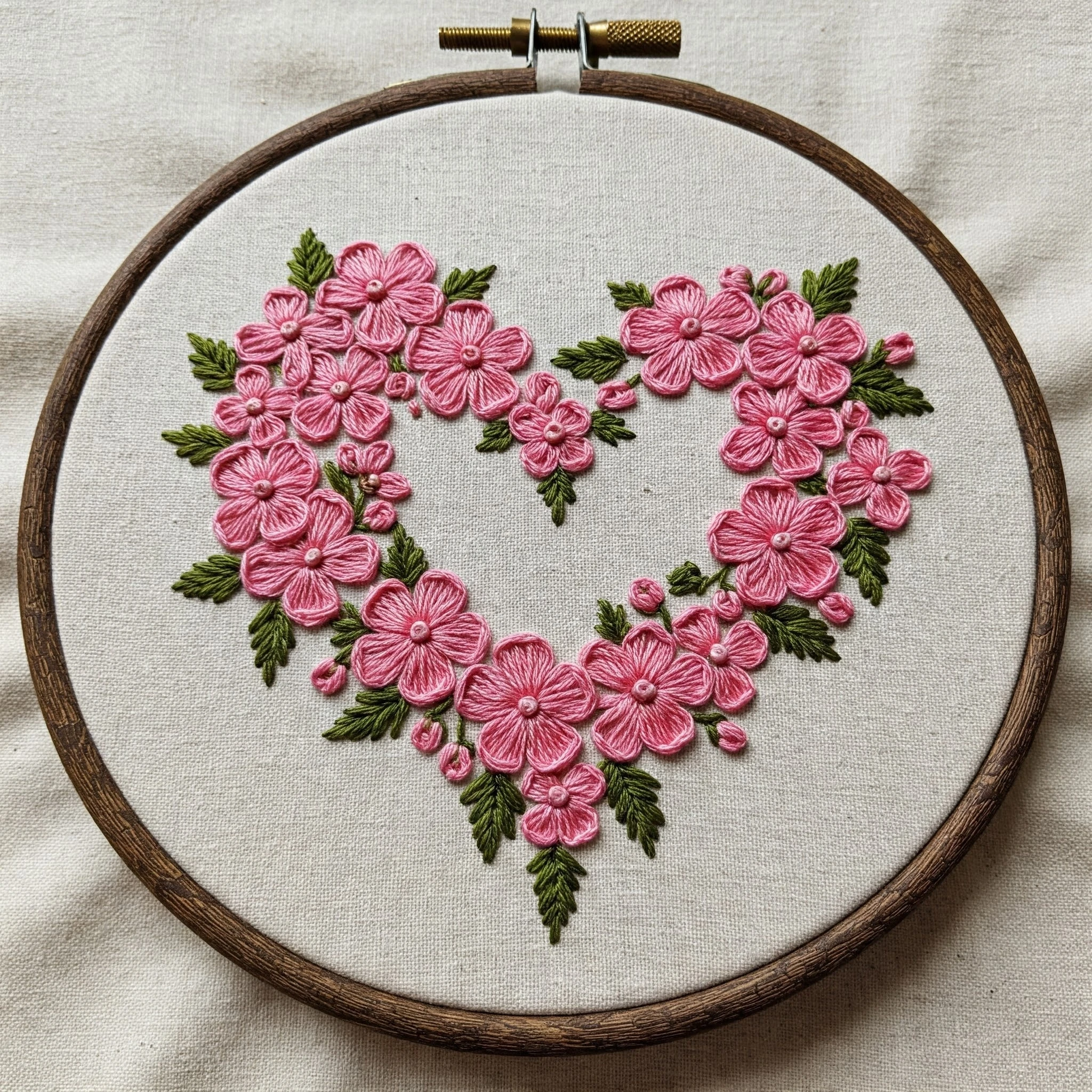 Heart Shaped Floral Embroidery in Pink