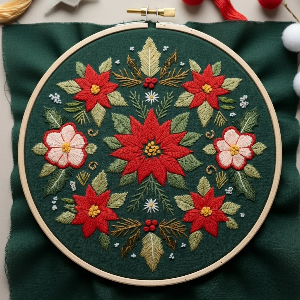 Holiday Floral Wreath Hand Embroidery Design