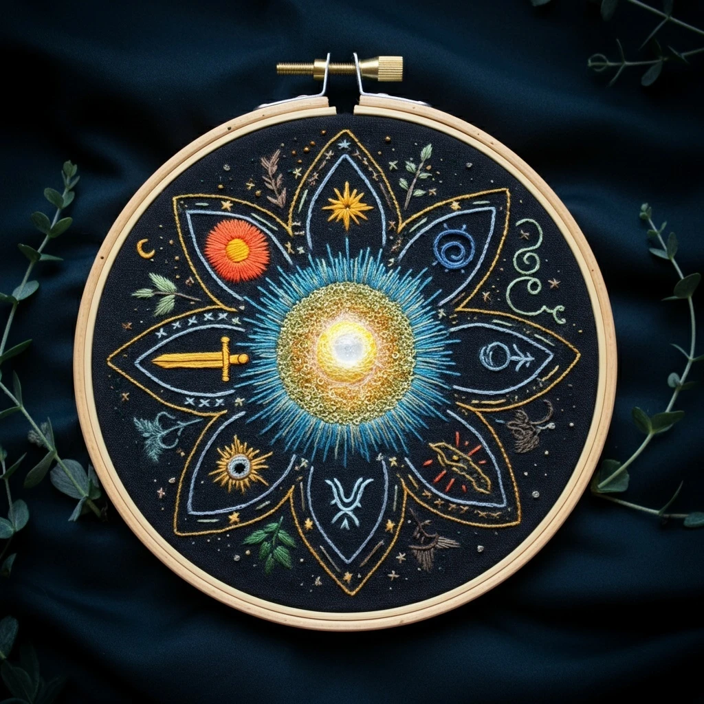 Illuminated Cosmic Bloom Hand Embroidery