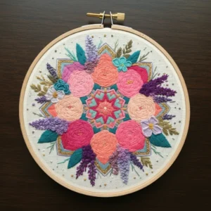 Jewel-Toned Rose and Lavender Bouquet Embroidery | Hand Embroidery Pattern PDF