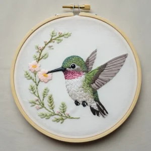 Lifelike Hummingbird & Blossom Hoop Embroidery | Hand Embroidery Pattern PDF