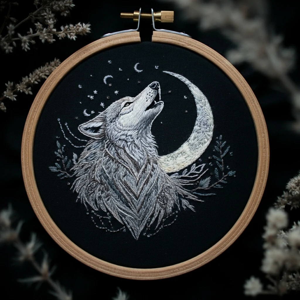 Lunar Howl Hand Embroidery Pattern