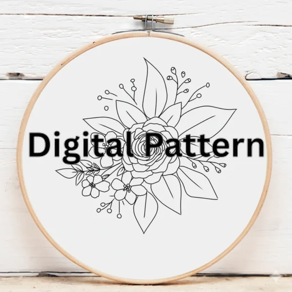 Lush Peony & Pansy Bouquet (3D Hand Embroidery) | Hand Embroidery Pattern PDF
