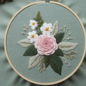 Lush Peony & Pansy Bouquet (3D Hand Embroidery) | Hand Embroidery Pattern PDF