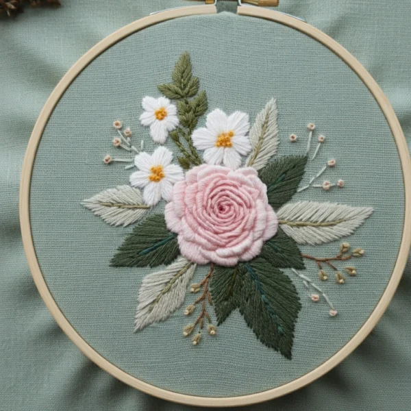 Lush Peony & Pansy Bouquet (3D Hand Embroidery) | Hand Embroidery Pattern PDF