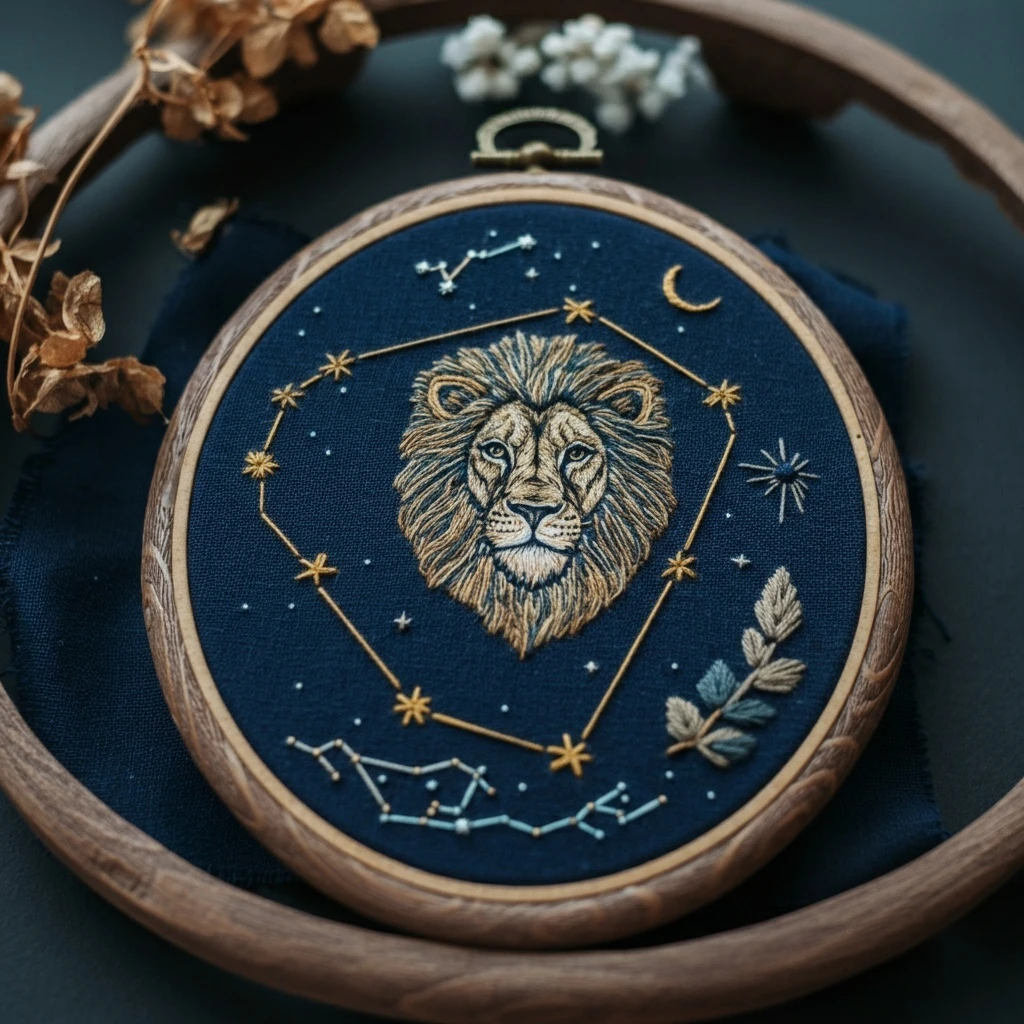 Majestic Leo Constellation Embroidery