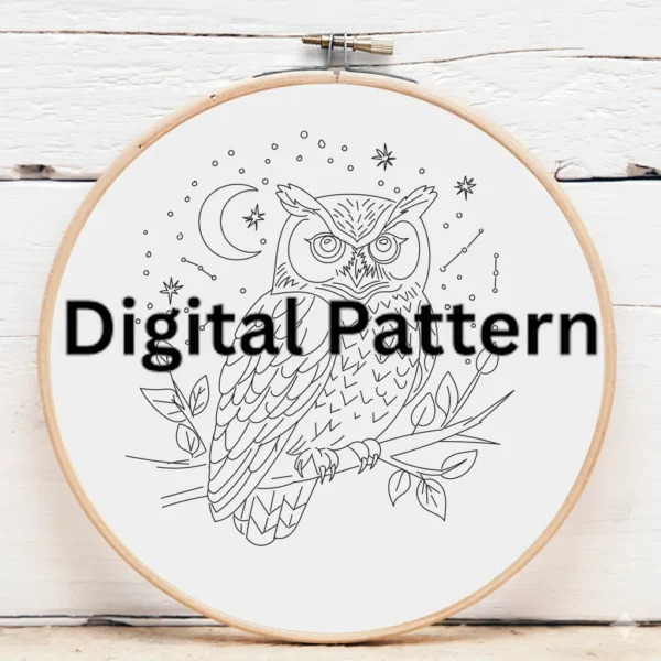 Majestic Owl and Celestial Night Embroidery | Hand Embroidery Pattern PDF