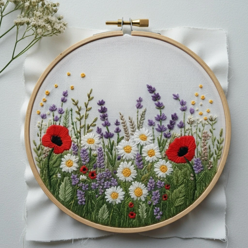 Meadow Wildflower Hand Embroidery Hoop