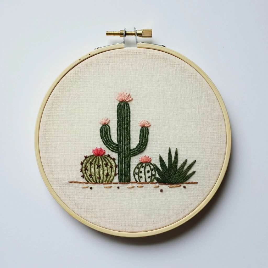 Minimalist Cactus and Succulent Embroidery Hoop