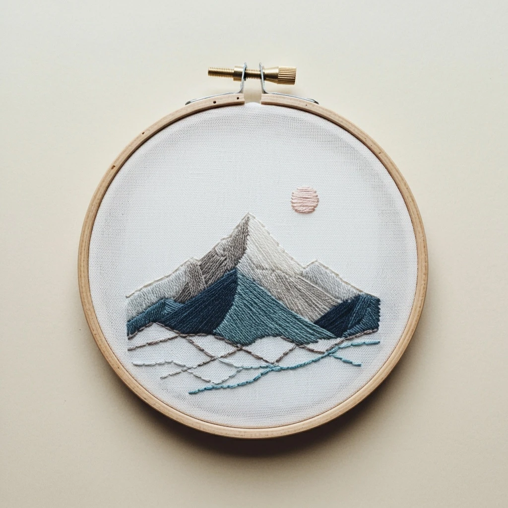 Minimalist Mountain Landscape Embroidery