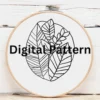 Modern Split-Tone Botanical Leaf Arrangement | Hand Embroidery Pattern PDF