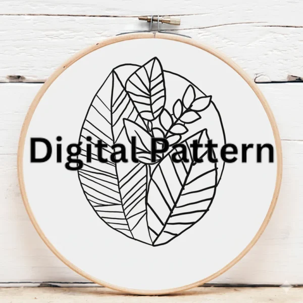 Modern Split-Tone Botanical Leaf Arrangement | Hand Embroidery Pattern PDF