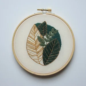 Modern Split-Tone Botanical Leaf Arrangement | Hand Embroidery Pattern PDF