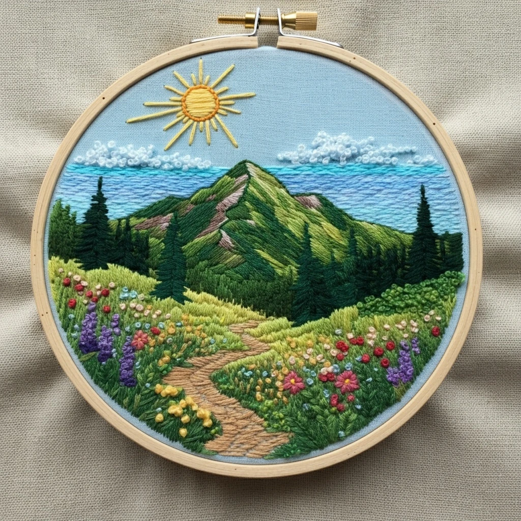 Mountain Meadow Embroidery Hoop Art
