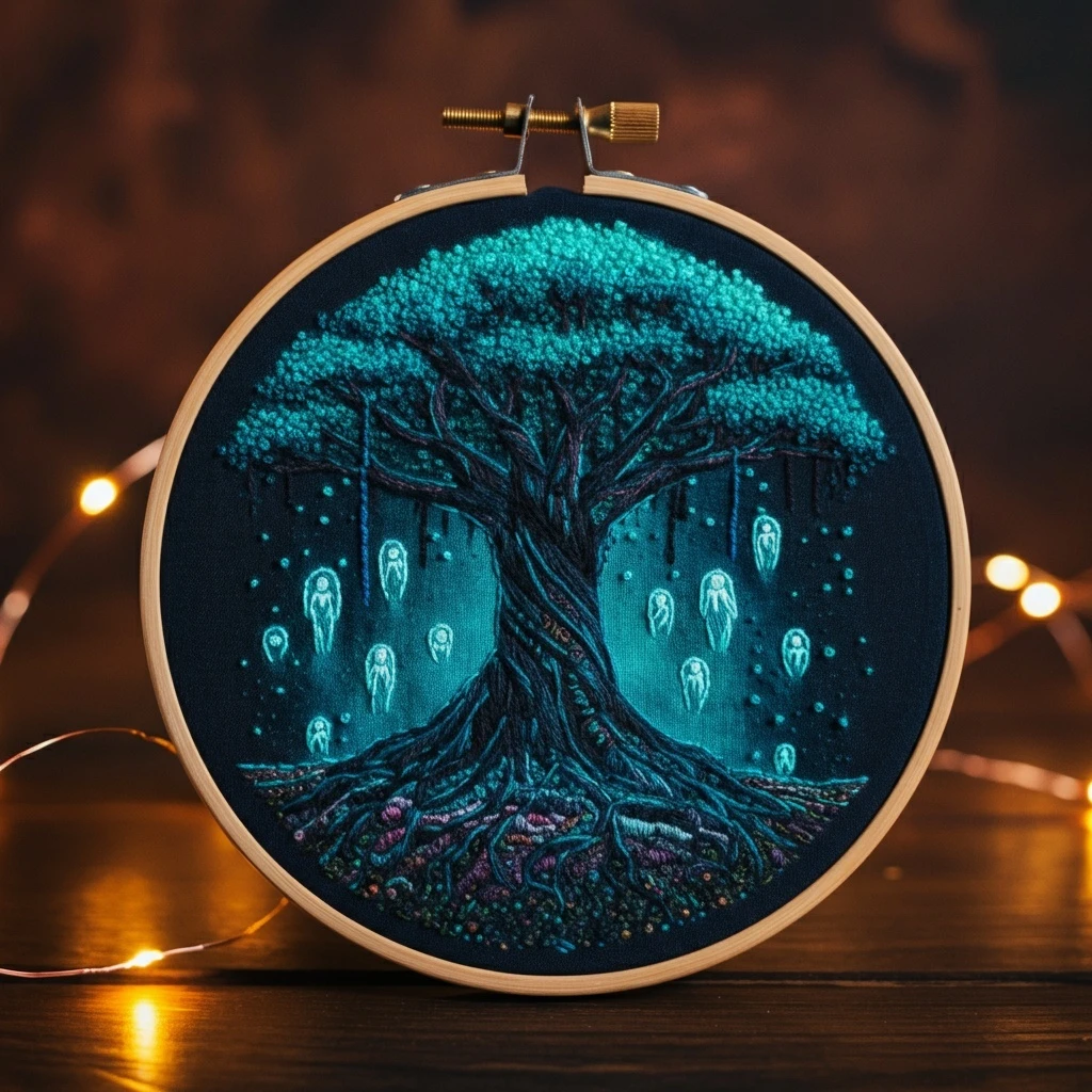 Mystical Tree of Life and Spirits Embroidery