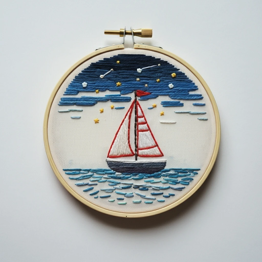 Night Sail Embroidery Art
