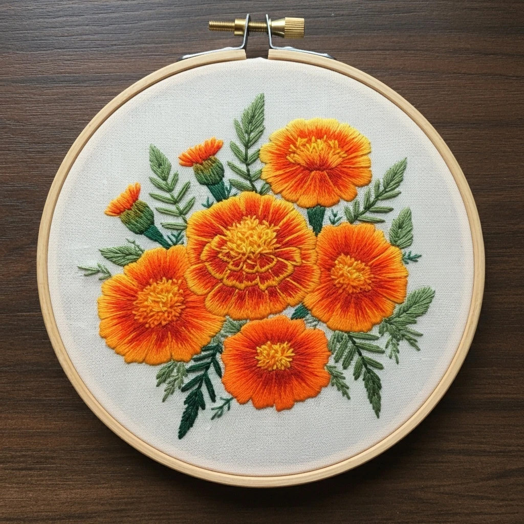 Orange Marigold Bouquet Embroidery