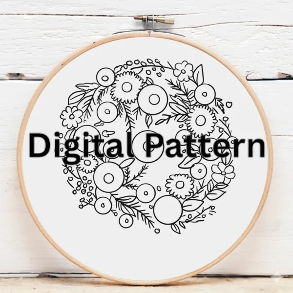 Orange & White Floral Wreath Embroidery – Beginner Edition | Hand Embroidery Pattern PDF