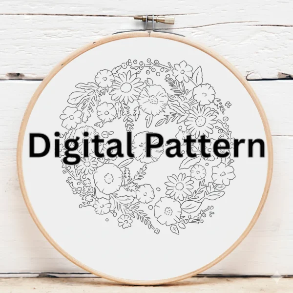 Orange & White Floral Wreath Embroidery | Hand Embroidery Pattern PDF
