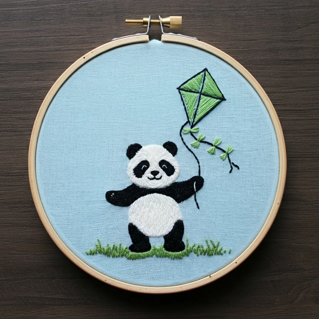 Panda with Kite Hand Embroidery