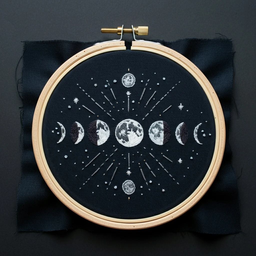 Phases of the Moon Night Sky Embroidery