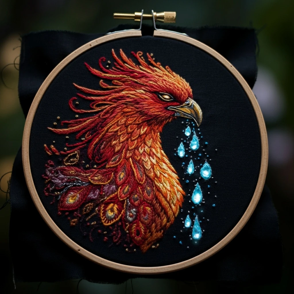 Phoenix with Crystalline Tears Embroidery