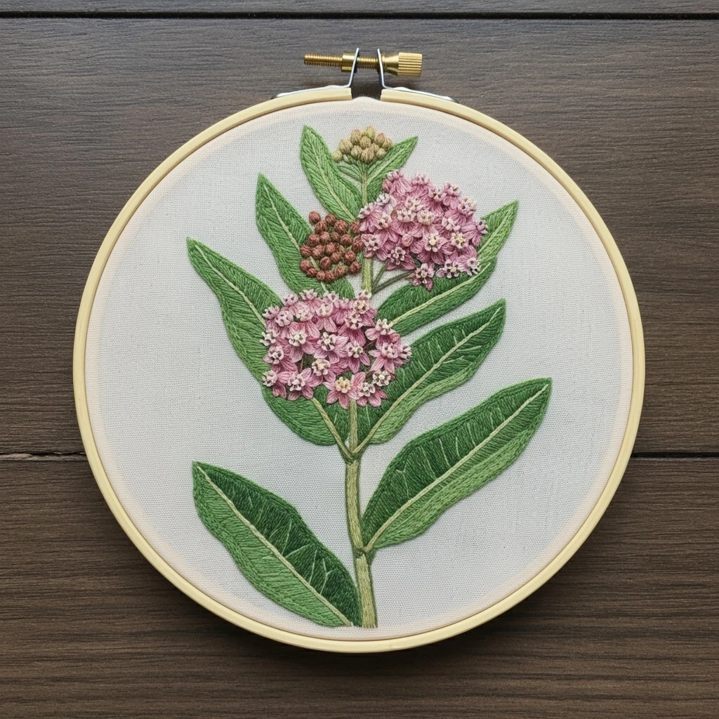 Pink Wildflower Botanical Embroidery