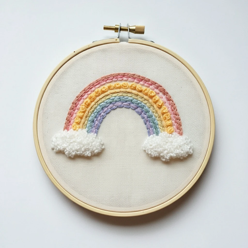 Puffy Rainbow Embroidery Hoop Art