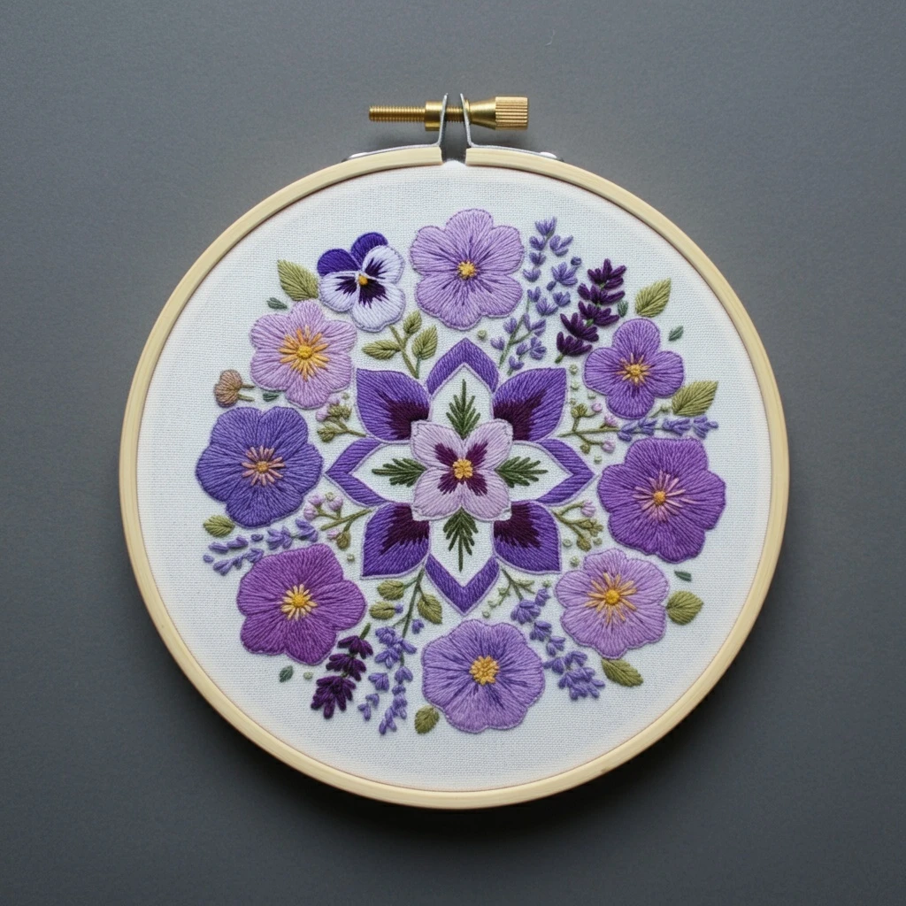 Purple Floral Mandala Embroidery