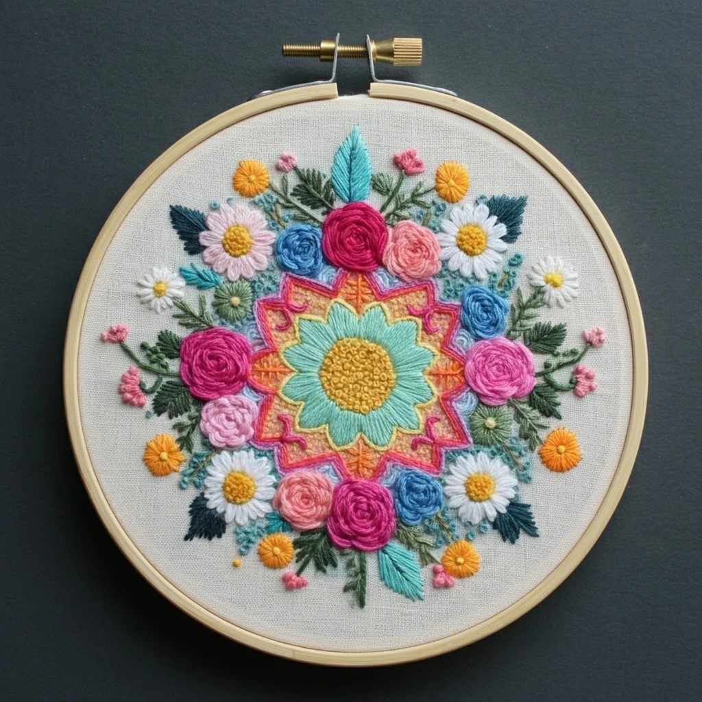 Rainbow Bloom Mandala Embroidery