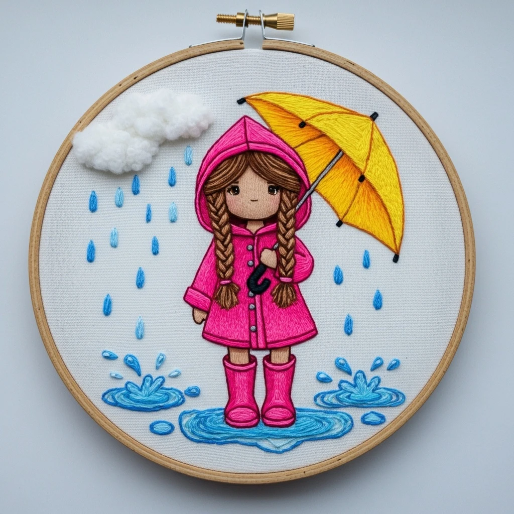 Rainy Day Girl Embroidery
