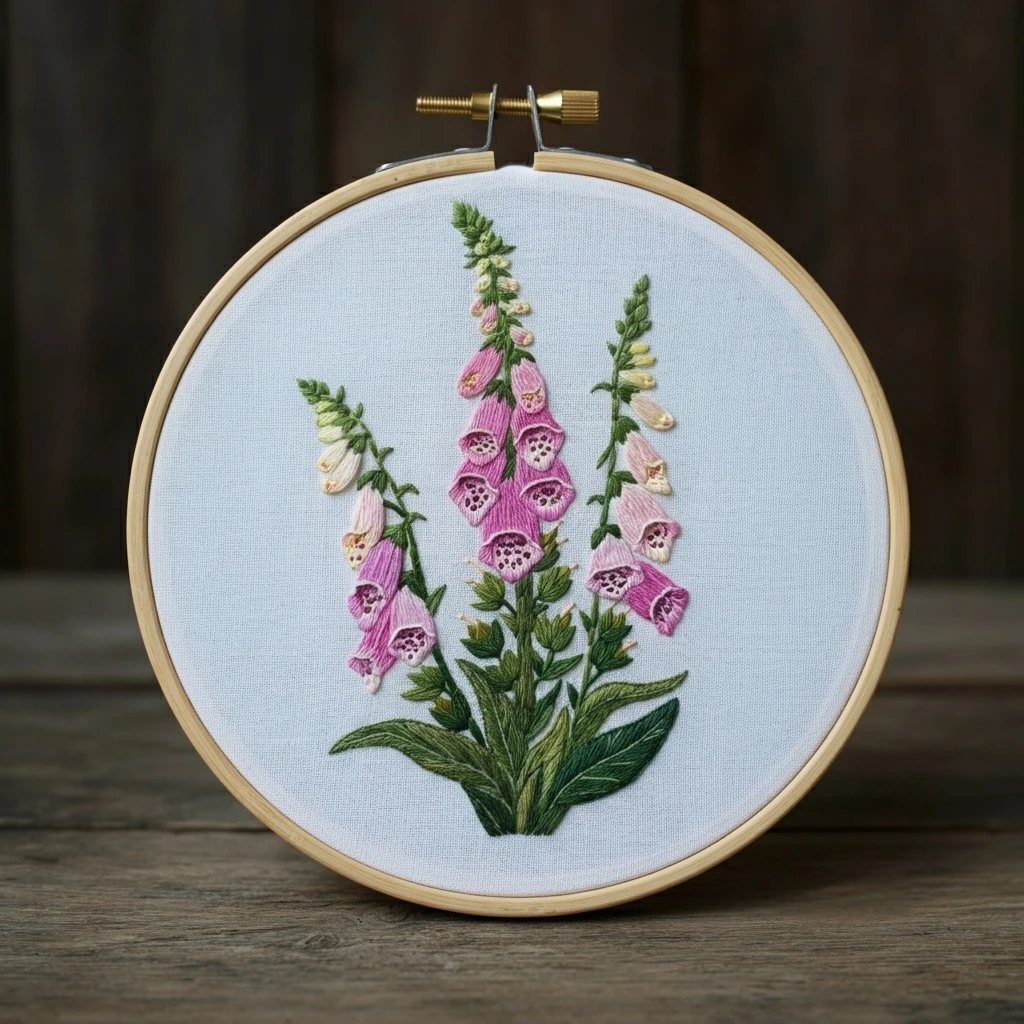 Realistic Foxglove Embroidery Design