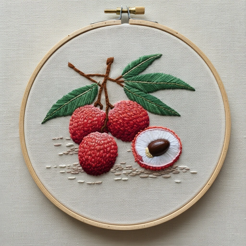 Realistic Lychee Embroidery Art