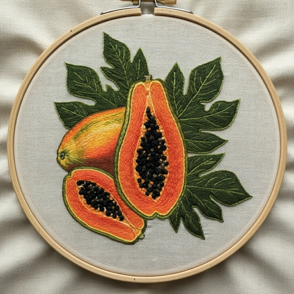 Realistic Papaya Embroidery in Hoop