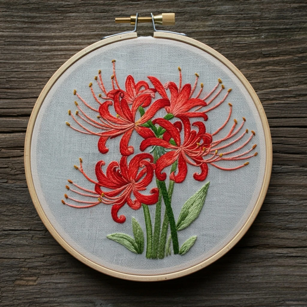 Red Spider Lilies Hand Embroidery