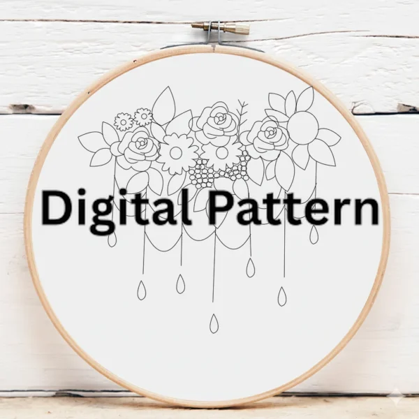 Regal Floral Swag with Draped Chains | Hand Embroidery Pattern PDF