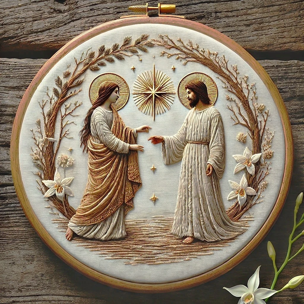 Religious Encounter Hand Embroidery