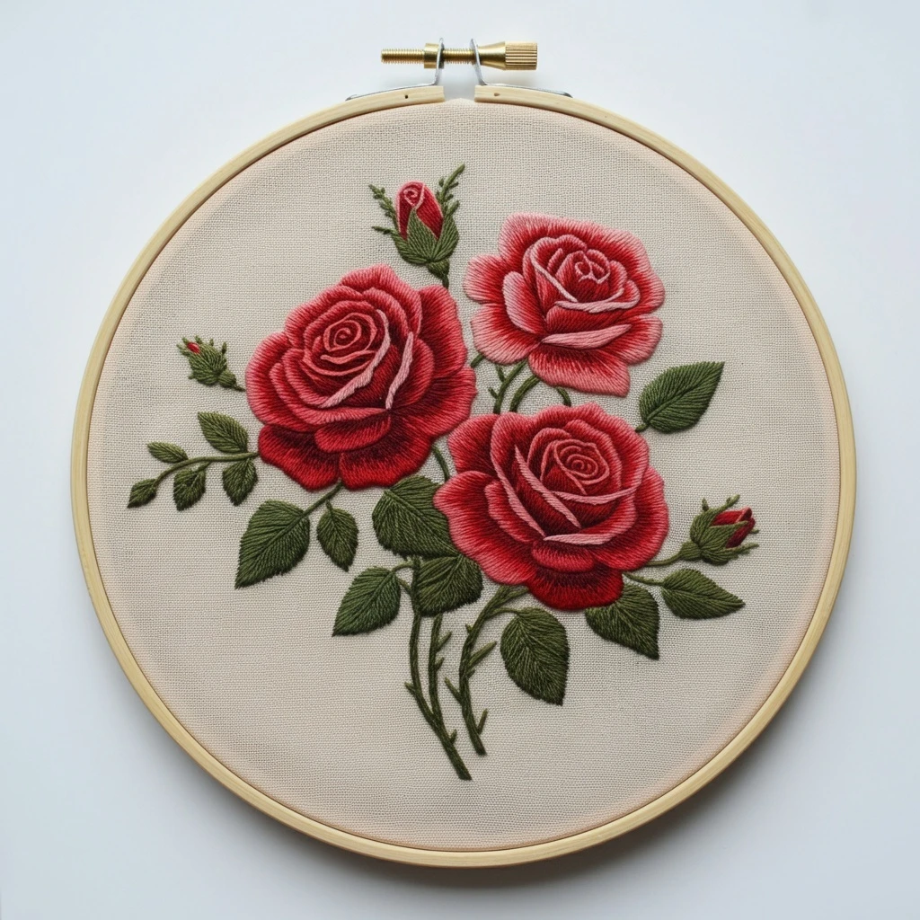 Romantic Rose Garden Embroidery Art