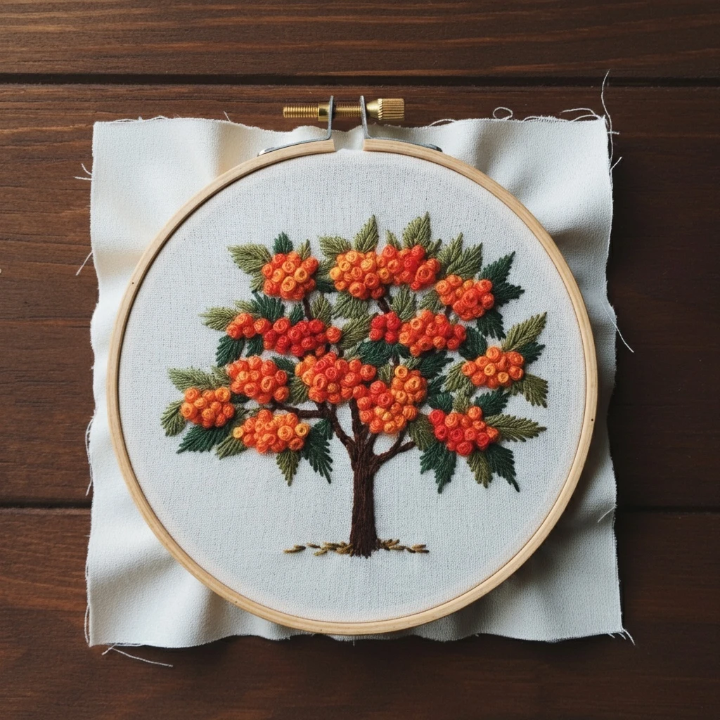 Rowantree with Orange Berries Embroidery