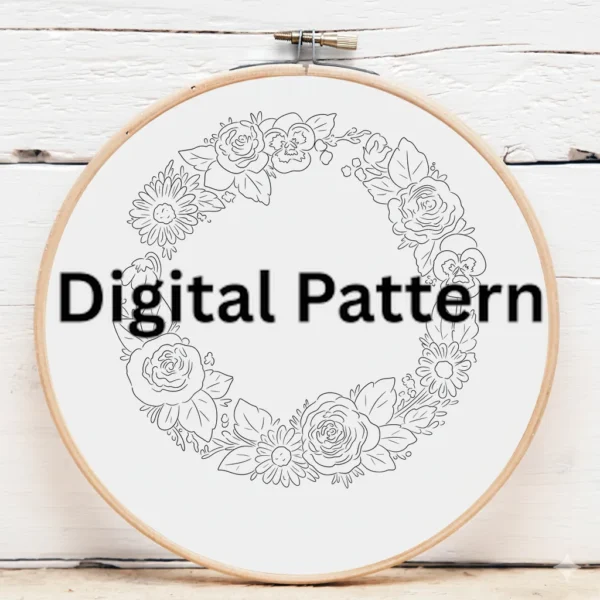 Rustic Floral Wreath Hoop Embroidery | Hand Embroidery Pattern PDF