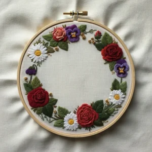 Rustic Floral Wreath Hoop Embroidery | Hand Embroidery Pattern PDF