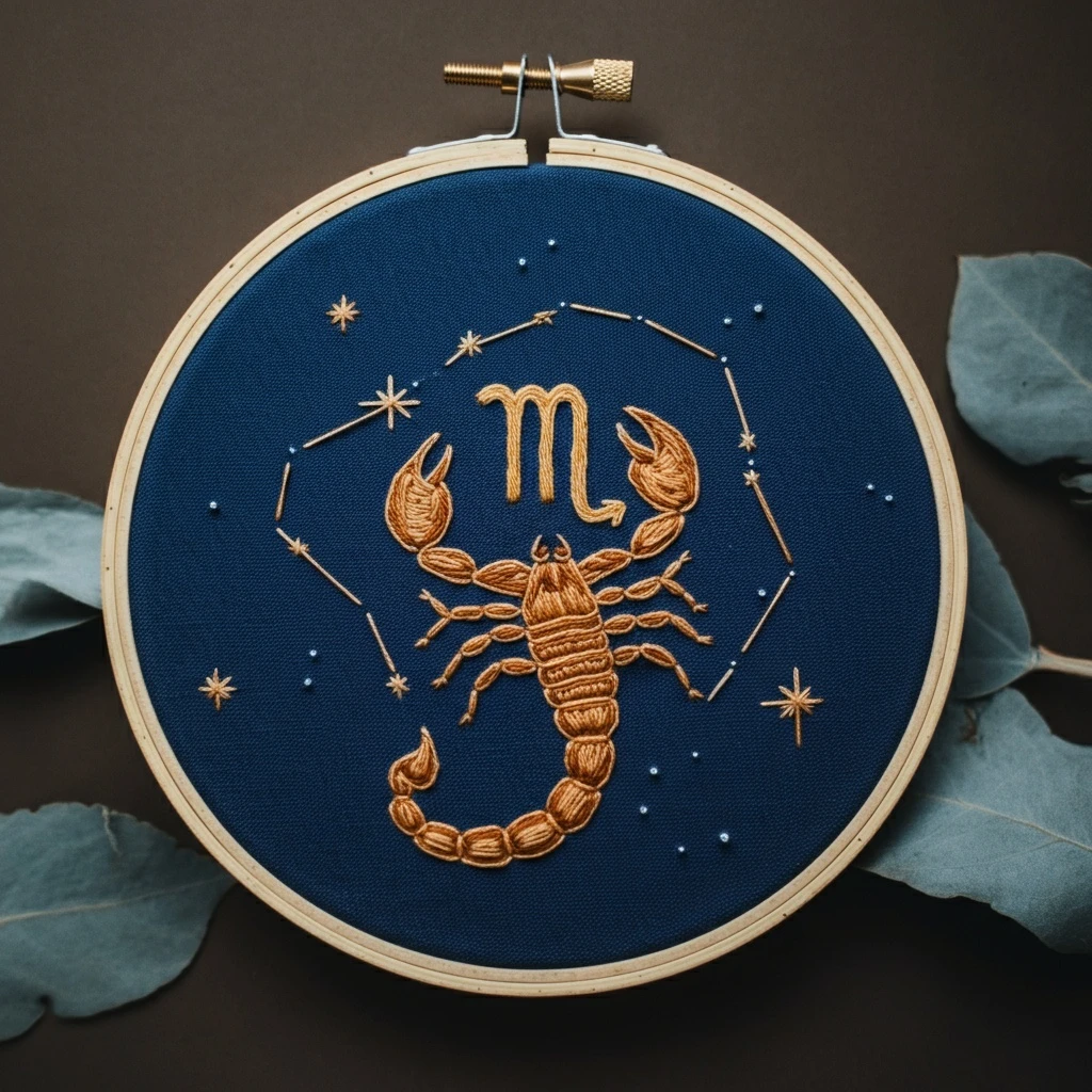 Scorpio Zodiac Embroidery Hoop Art