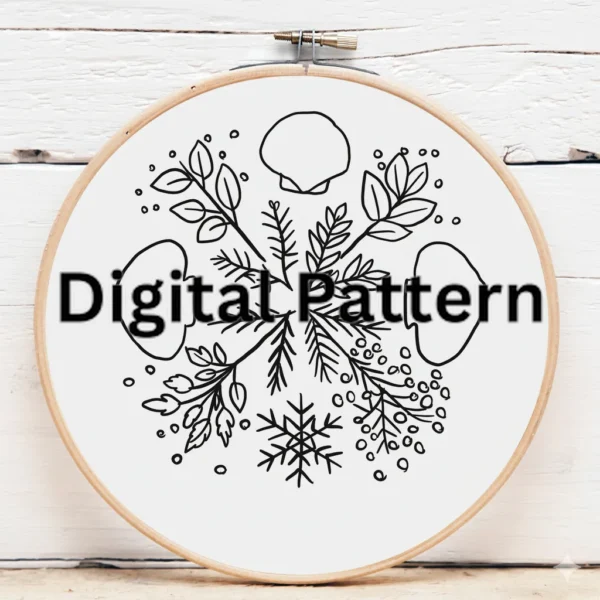 Seasonal Coastal Foliage & Shells: Color Blending Practice | Hand Embroidery Pattern PDF