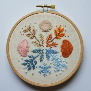 Seasonal Coastal Foliage & Shells: Color Blending Practice | Hand Embroidery Pattern PDF